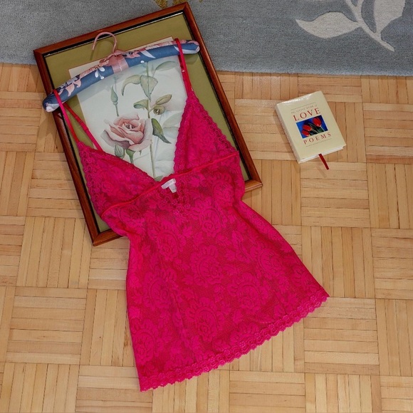 Victoria's Secret Other - Vintage Victoria’s Secret fuchsia pink semi sheer lace chemise
